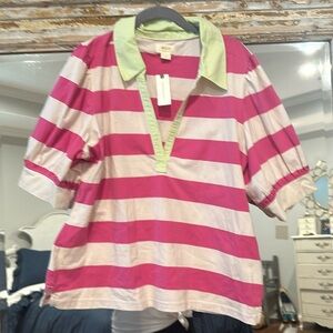 Maeve Pink and White Striped Short Sleeve Top